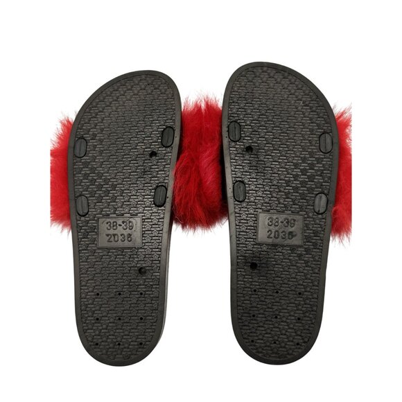 T.S. Womens Slides Size 8/38-39 Red Fluffy Faux Fur Rubber Sandals - Picture 5 of 9